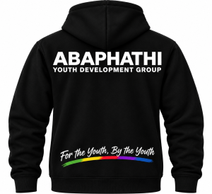 Black ABAPHATHI Youth Development Group hoodie back view
